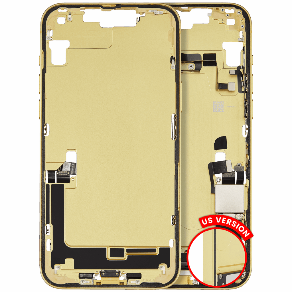 Mid-Frame Housing W/ Charging Port Flex & Small Parts For iPhone 14 Plus (US Version) (Used OEM Pull: Grade A) (Yellow)