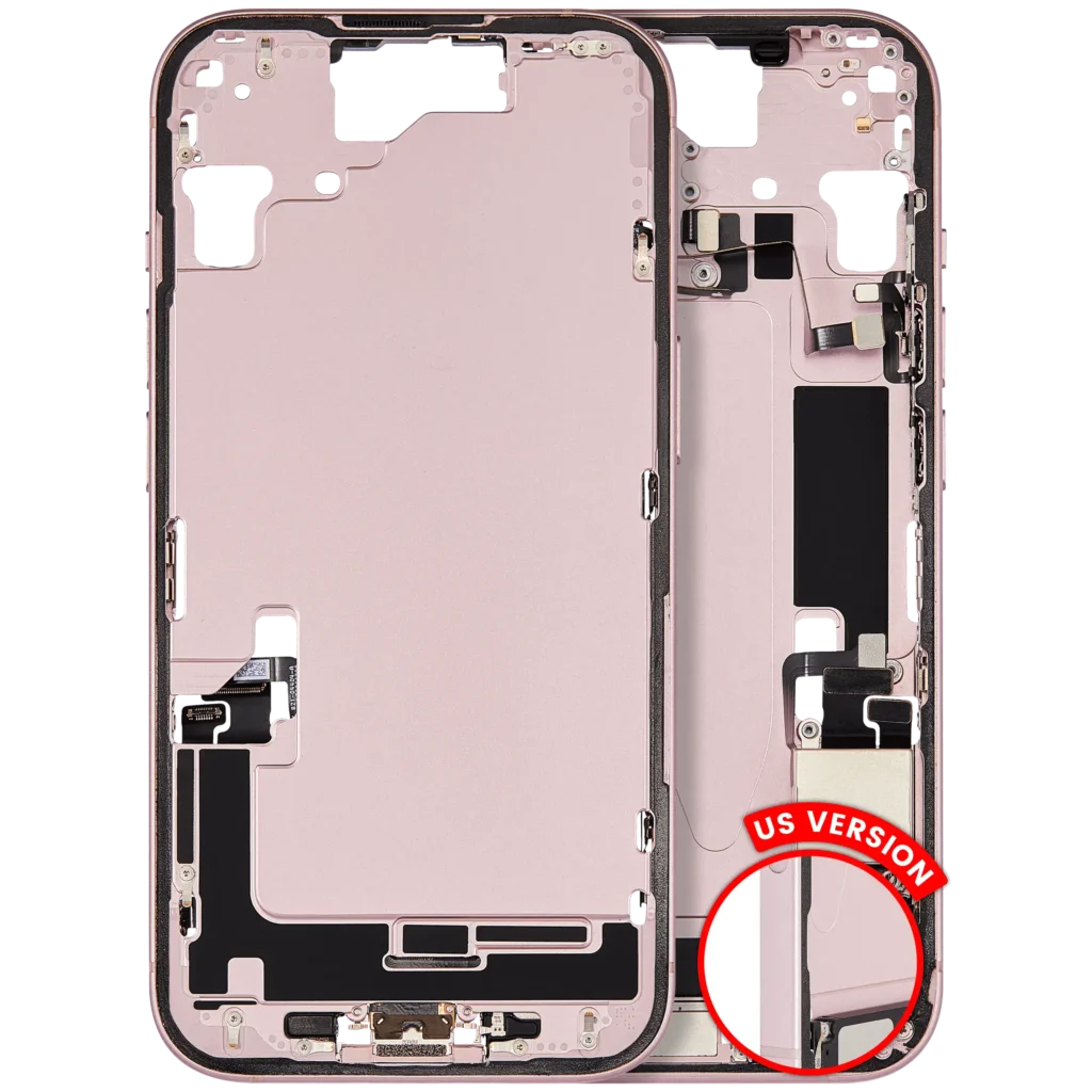 Mid-Frame Housing W/ Charging Port Flex & Small Parts For iPhone 15 (US Version) (Used OEM Pull: Grade B) (Pink)