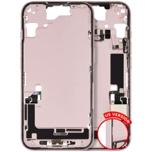 Mid-Frame Housing W/ Charging Port Flex & Small Parts For iPhone 15 (US Version) (Used OEM Pull: Grade B) (Pink)