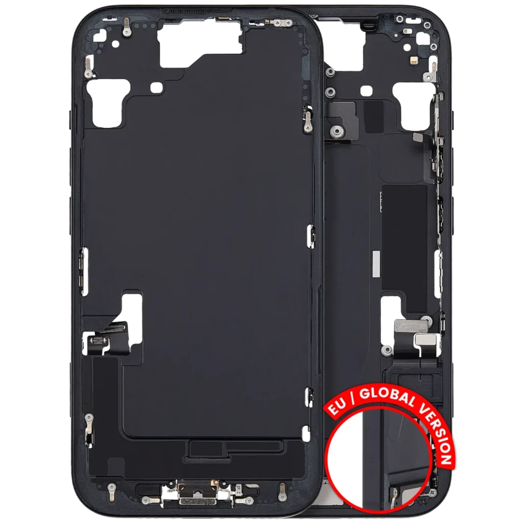 Mid-Frame Housing W/ Charging Port Flex & Small Parts For iPhone 15 (EU / Global Version) (Used OEM Pull: Grade A) (Black)