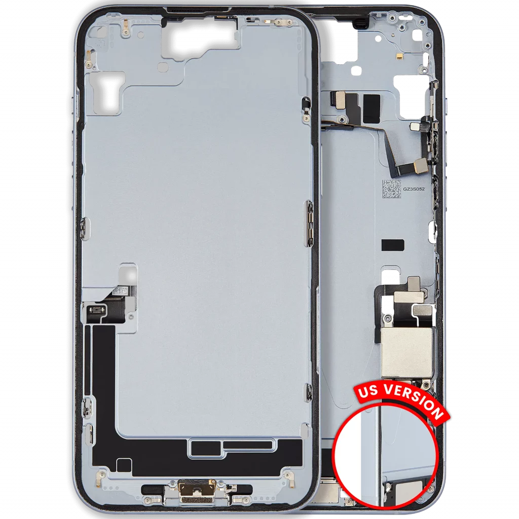 Mid-Frame Housing W/ Charging Port Flex & Small Parts For iPhone 15 Plus (US Version) (Used OEM Pull: Grade A) (Blue)