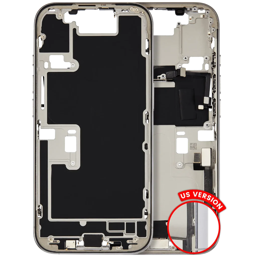 Mid-Frame Housing W/ Charging Port Flex & Small Parts For iPhone 16 Pro (US Version) (Used OEM Pull: Grade B) (White Titanium)