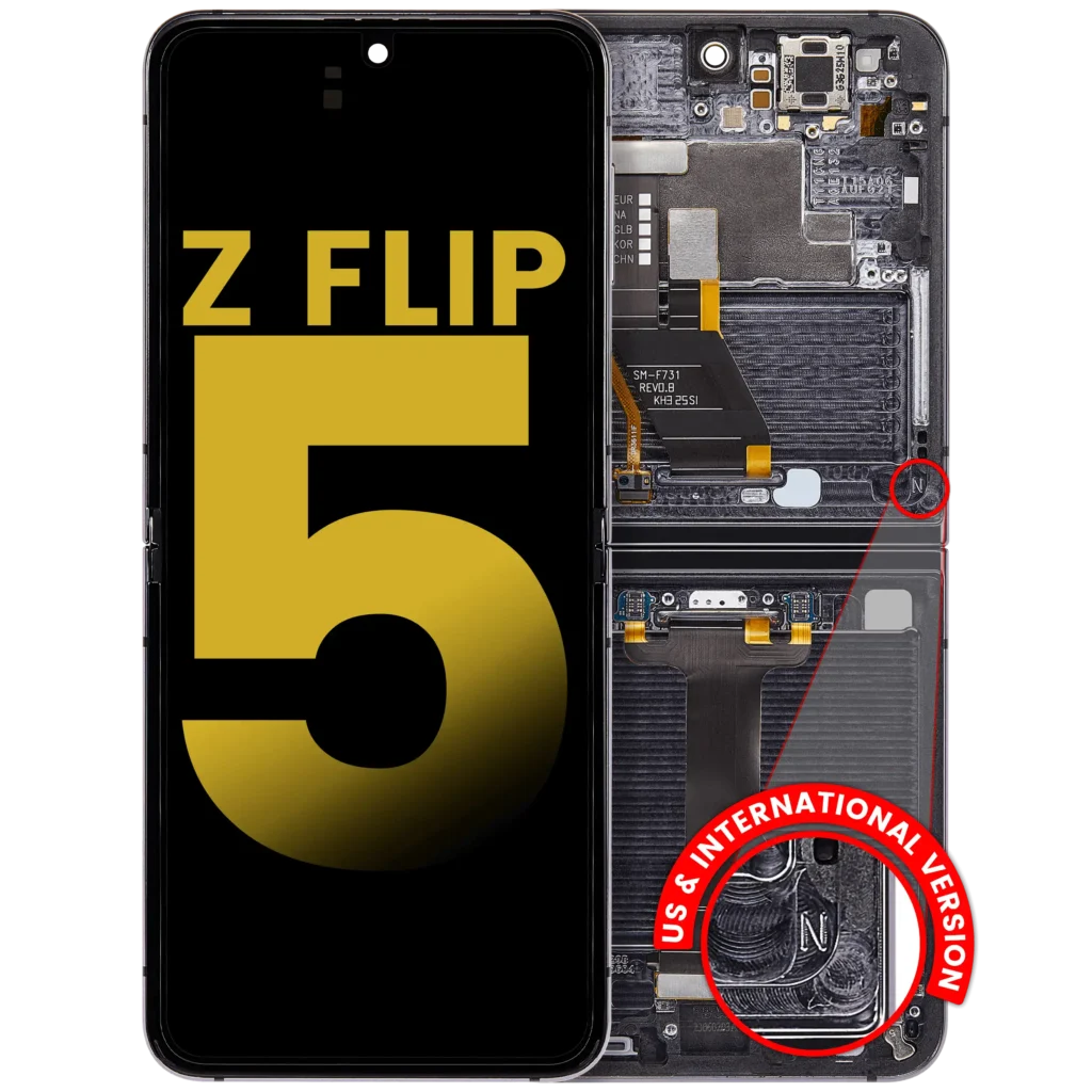 Inner OLED Assembly With Frame Compatible For Samsung Galaxy Z Flip 5 5G (F731) (US & International) (Refurbished) (Phantom Black)