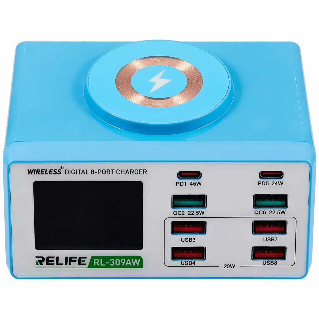 ReLife RL-309AW 100W 8-Port Charger with Wireless Digital Display