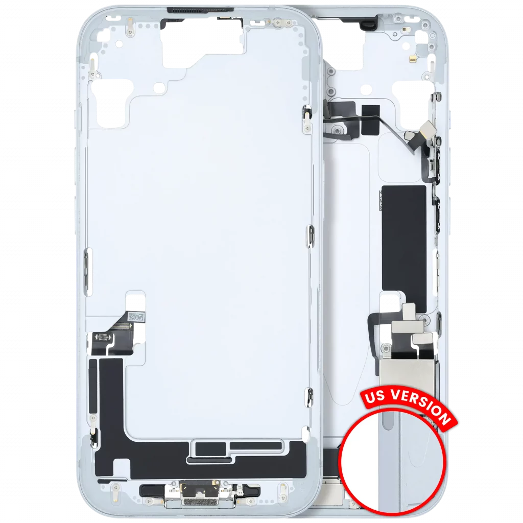 Mid-Frame Housing W/ Charging Port Flex & Small Parts For iPhone 15 (US Version) (Used OEM Pull: Grade B) (Blue)