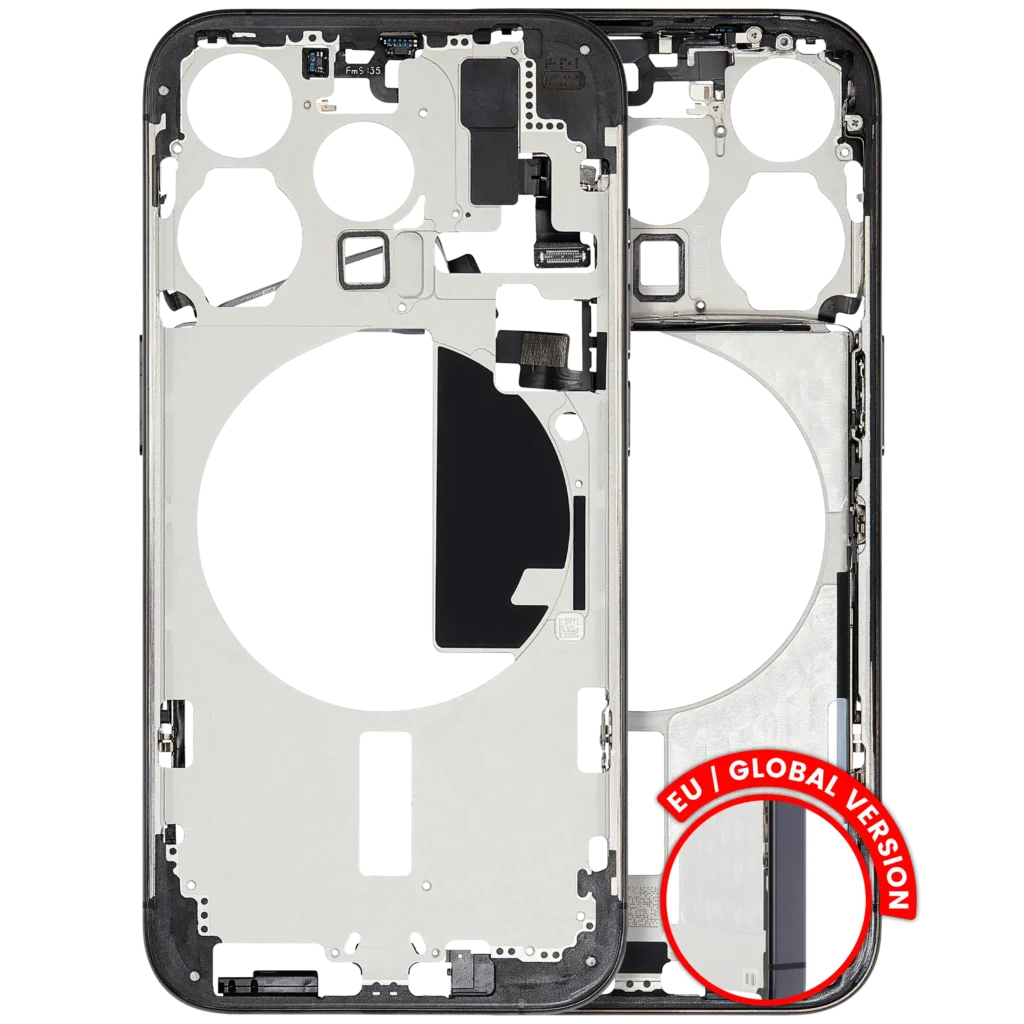 Mid-Frame Housing W/ Small Parts For iPhone 15 Pro (EU / Global Version) (Used OEM Pull: Grade A) (Black Titanium)