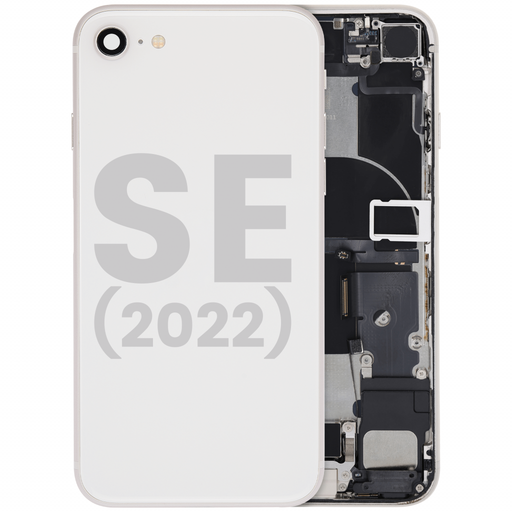 Back Housing W/ Charging Port Flex and Small Components Pre-Installed For iPhone SE (2022) (Used OEM Pull: Grade B) (Starlight)