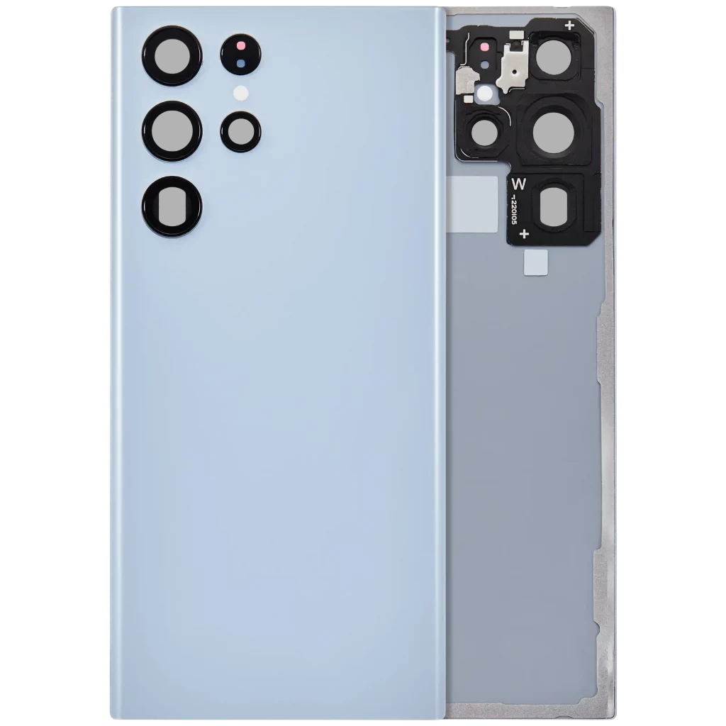 Back Cover Glass With Camera Lens For Samsung Galaxy S22 Ultra 5G (No Logo) (Aftermarket Plus) (Sky Blue)