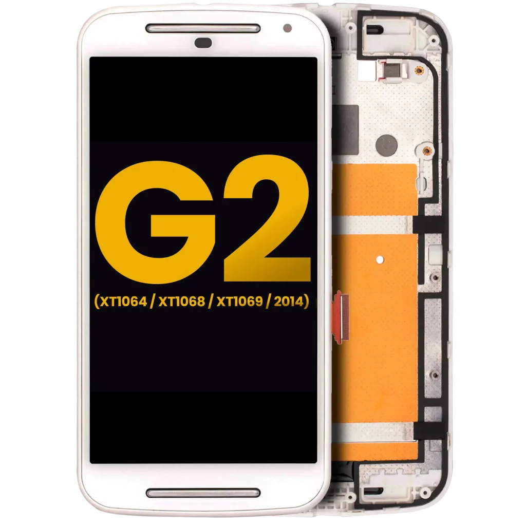 LCD Assembly With Frame For Motorola Moto G2 (XT1064 / XT1068 / XT1069 / 2014) (Refurbished) (White)