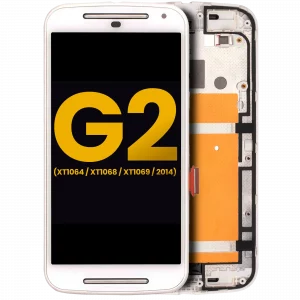 LCD Assembly With Frame For Motorola Moto G2 (XT1064 / XT1068 / XT1069 / 2014) (Refurbished) (White)