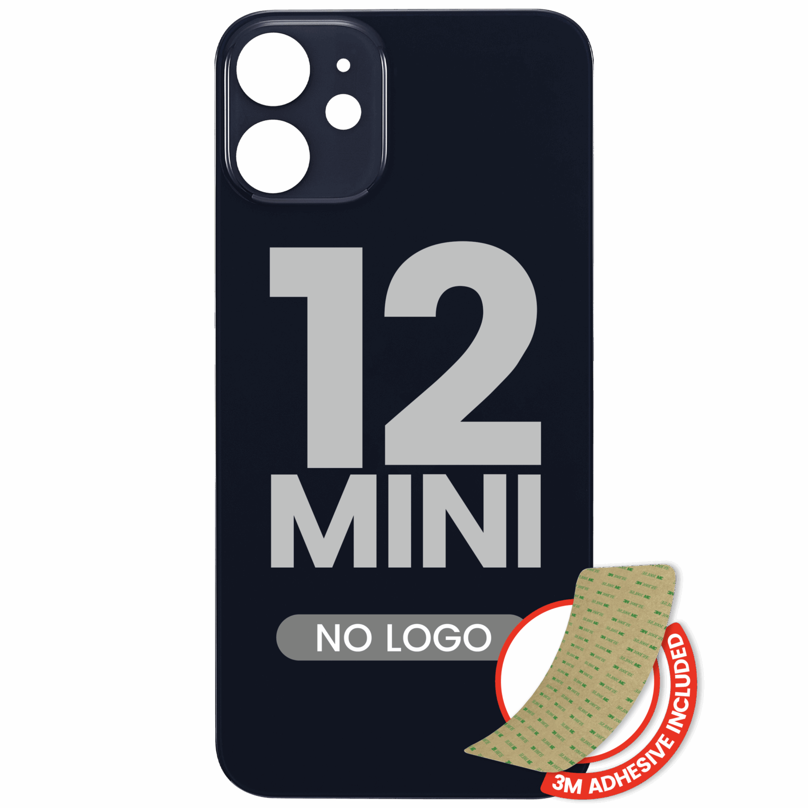 Back Glass With 3M Adhesive For iPhone 12 Mini (No Logo / Large Camera Hole) (Black)