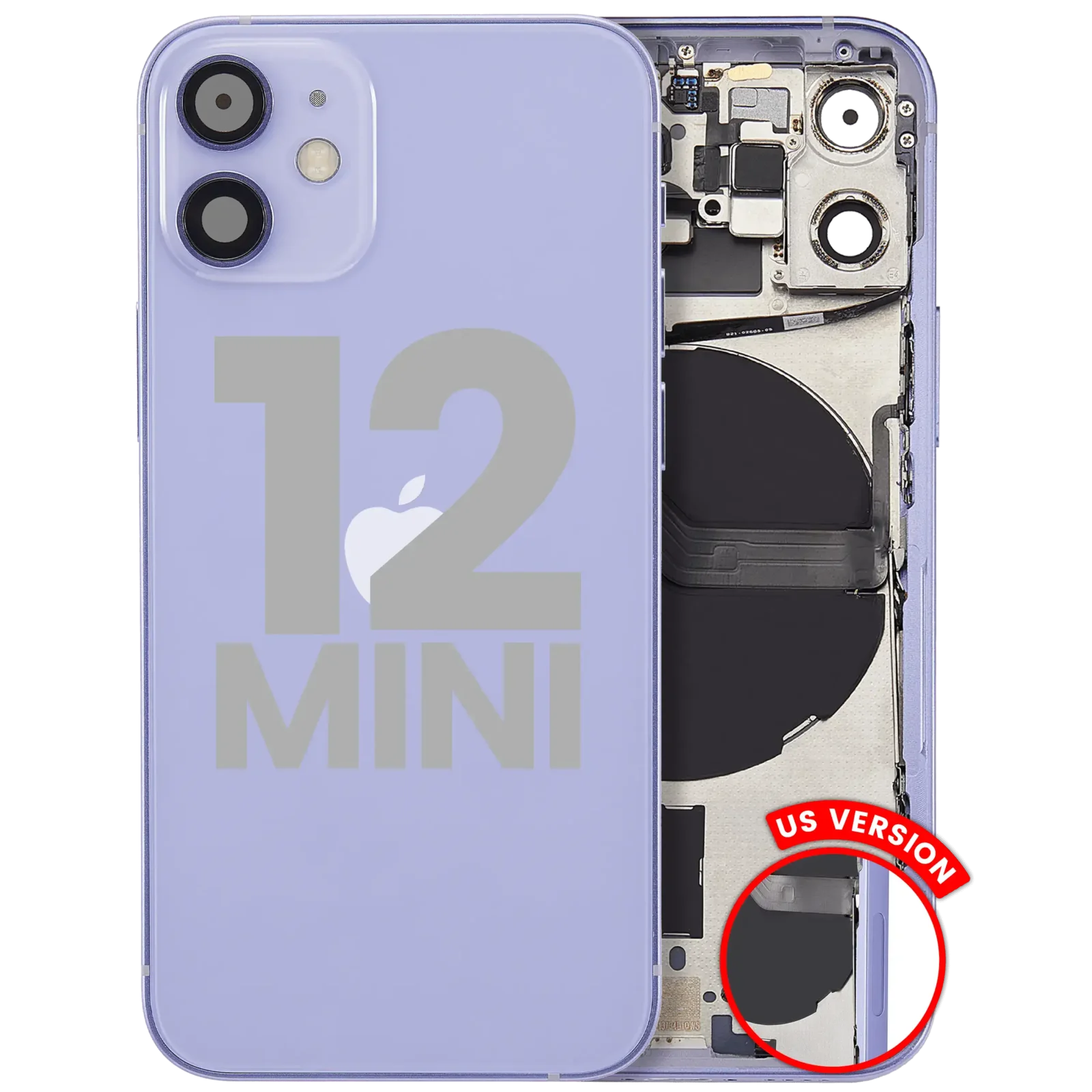 Back Housing W/ Small Parts For iPhone 12 Mini (US Version) (Used OEM Pull: Grade B) (Purple)