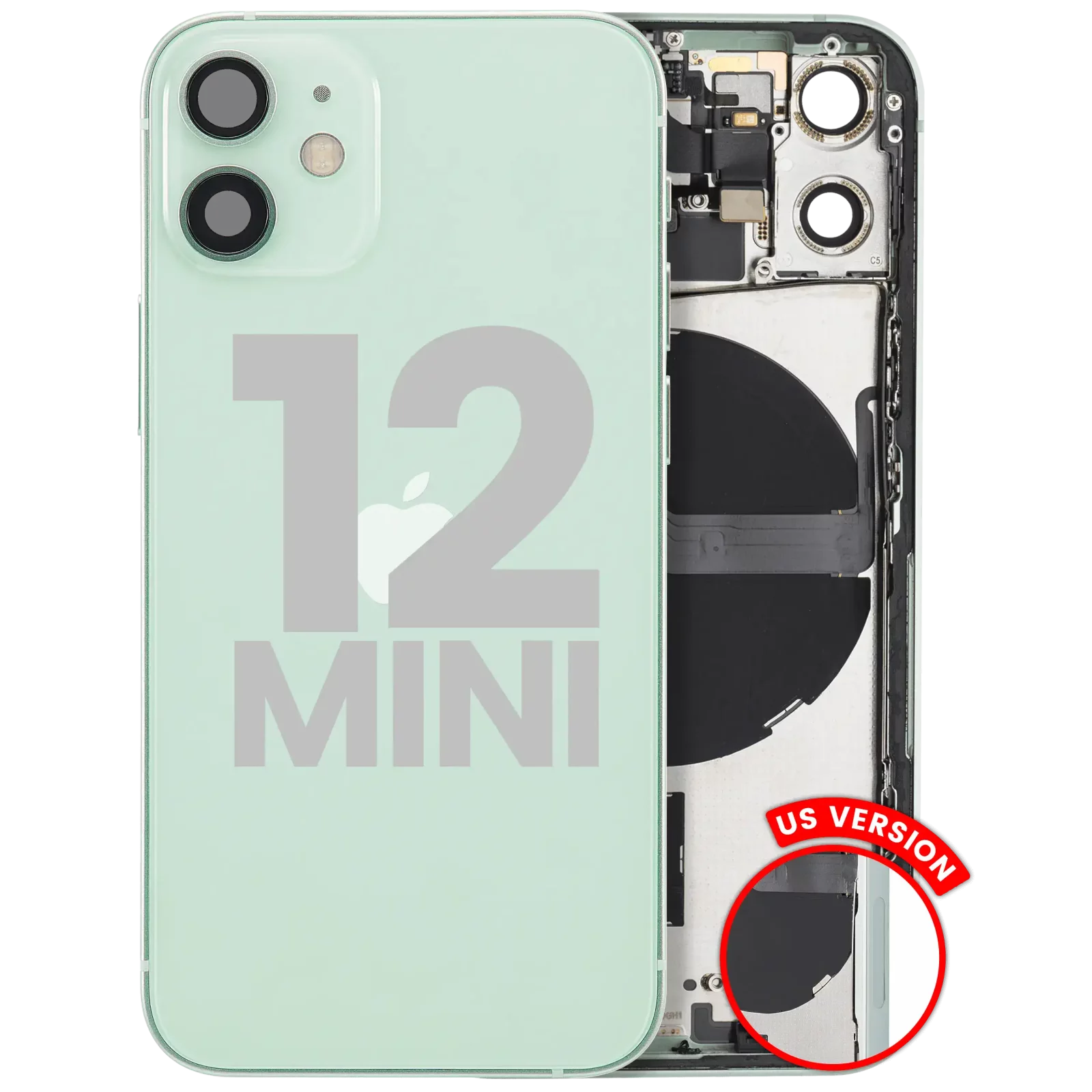 Back Housing W/ Small Parts For iPhone 12 Mini (US Version) (Used OEM Pull: Grade C) (Green)