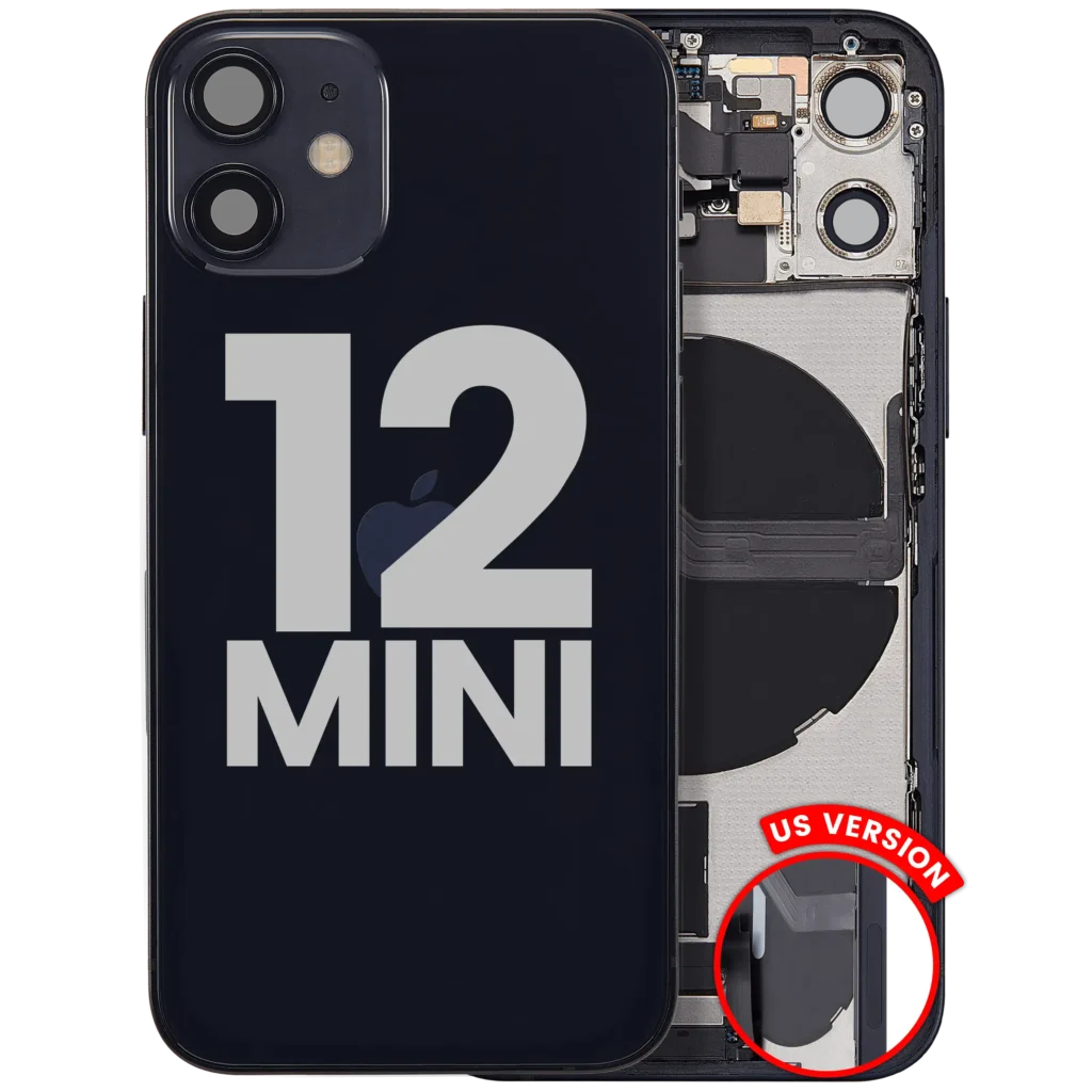 Back Housing W/ Charging Port Flex & Small Parts For iPhone 12 Mini (US Version) (Used OEM Pull: Grade B) (Black)