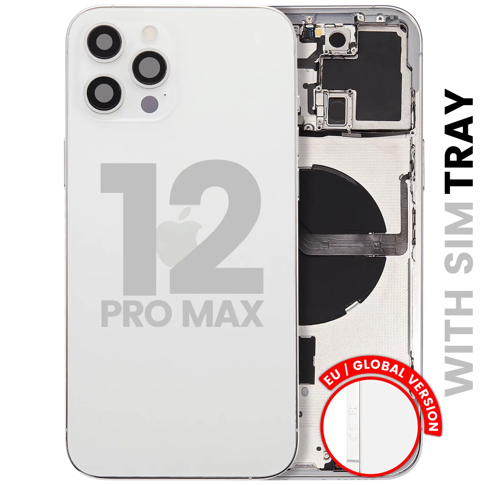 Back Housing W/ Small Parts For iPhone 12 Pro Max (EU / Global Version) (Used OEM Pull: Grade B) (Silver)