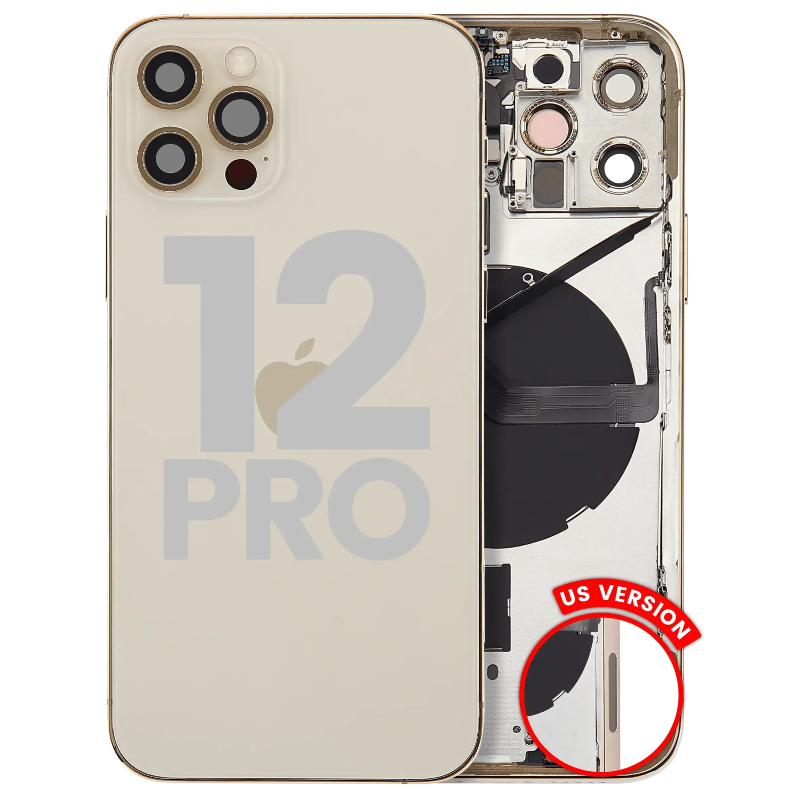 Back Housing W/ Small Parts For iPhone 12 Pro (US Version) (Used OEM Pull: Grade B) (Gold)