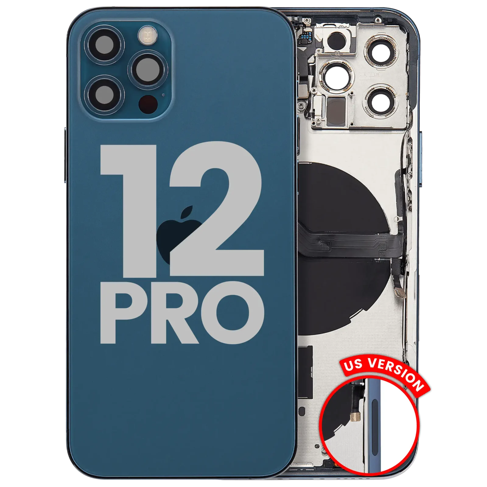 Back Housing W/ Small Parts For iPhone 12 Pro (US Version) (Used OEM Pull: Grade C) (Pacific Blue)