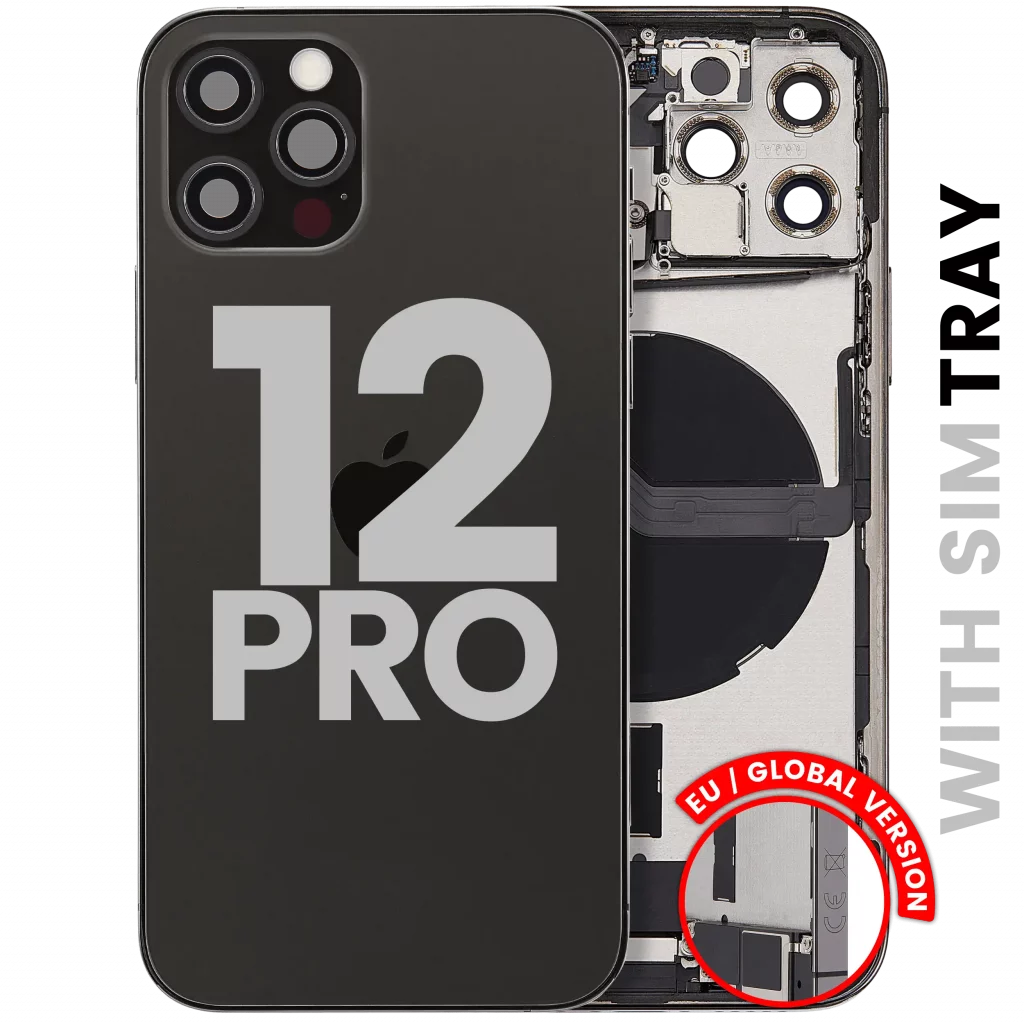 Back Housing W/ Charging Port Flex & Small Parts For iPhone 12 Pro (EU / Global Version) (Used OEM Pull: Grade C) (Graphite)