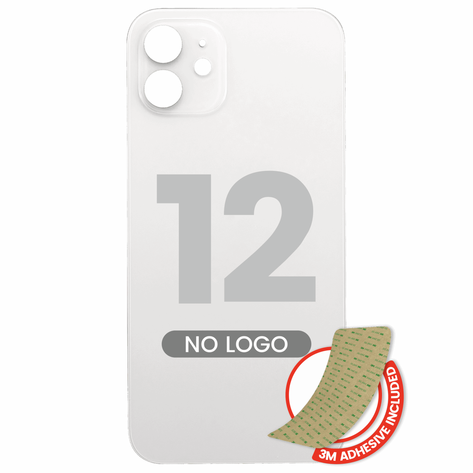 Back Glass With 3M Adhesive For iPhone 12 (No Logo / Large Camera Hole) (White)