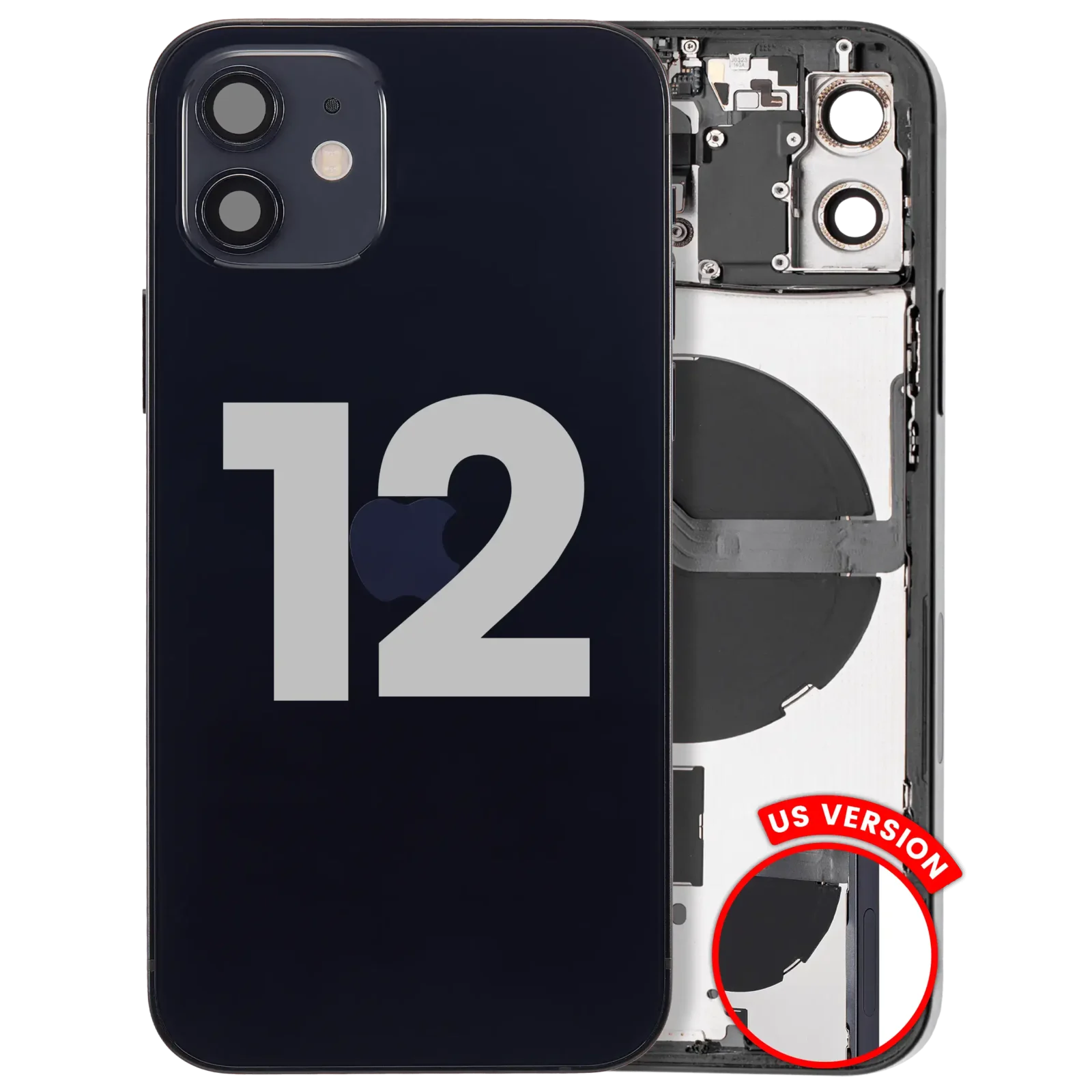 Back Housing W/ Small Parts For iPhone 12 (US Version) (Used OEM Pull: Grade B) (Black)