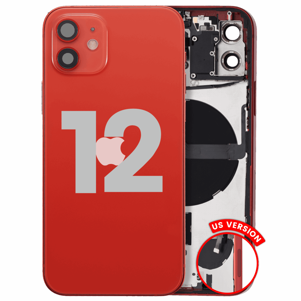 Back Housing W/ Small Parts For iPhone 12 (US Version) (Used OEM Pull: Grade B) (Red)