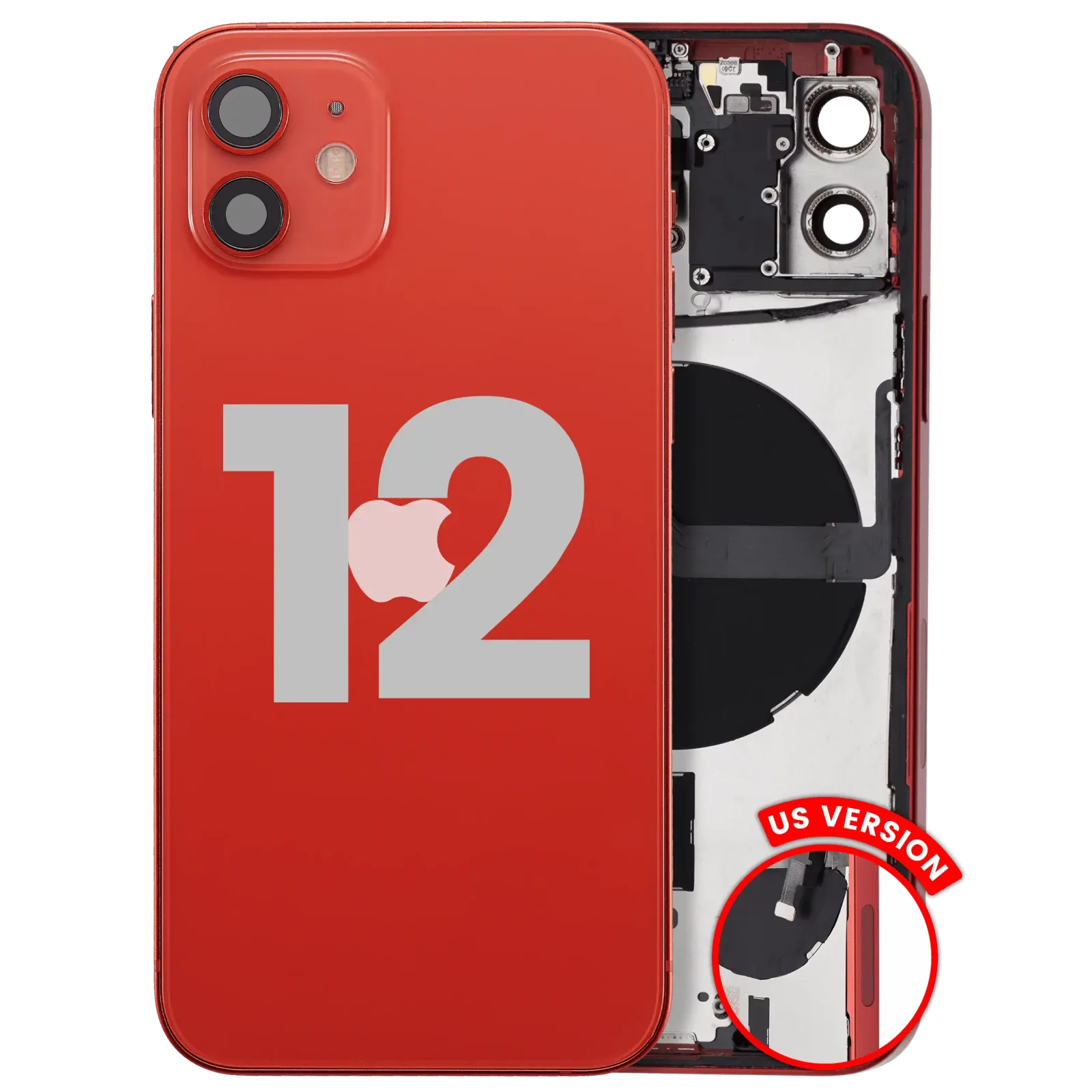 Back Housing W/ Small Parts For iPhone 12 (US Version) (Used OEM Pull: Grade C) (Red)