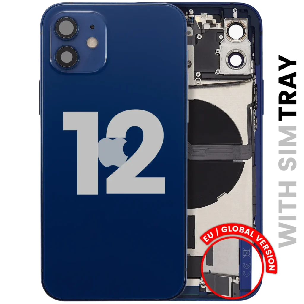 Back Housing W/ Charging Port Flex & Small Parts For iPhone 12 (EU / Global Version) (Used OEM Pull: Grade B) (Blue)
