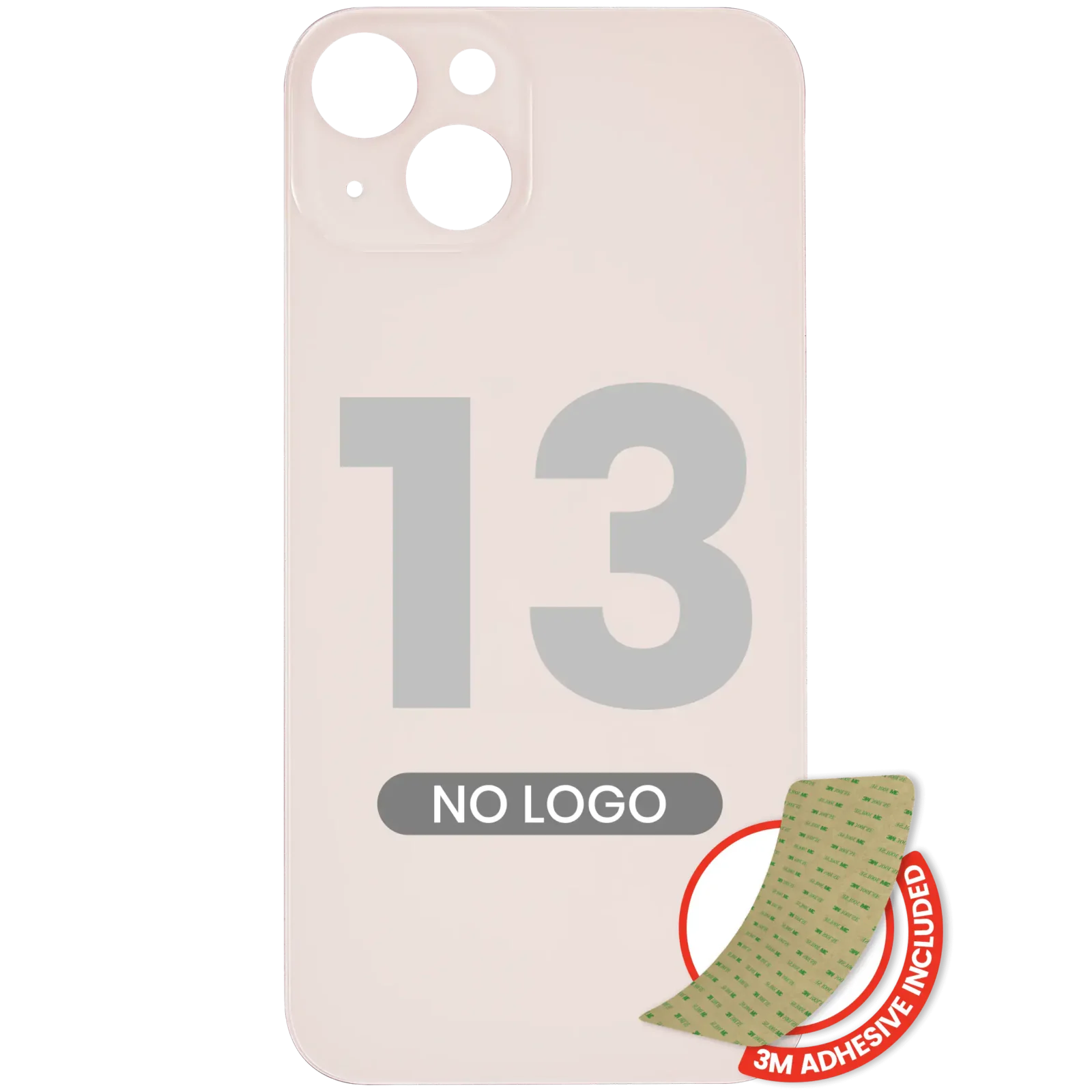 Back Glass With 3M Adhesive For iPhone 13 (No Logo / Large Camera Hole) (Pink)