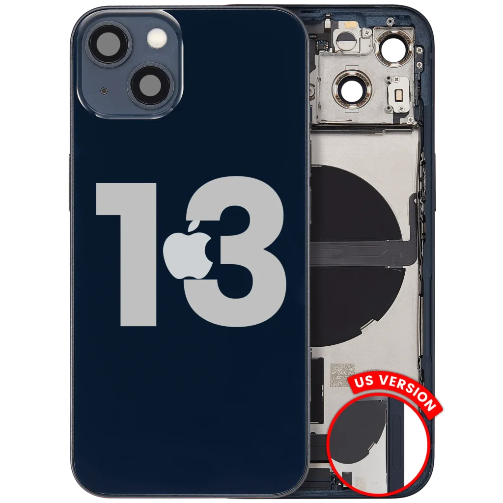 Back Housing W/ Charging Port Flex & Small Parts For iPhone 13 (US Version) (Used OEM Pull: Grade A) (Midnight)