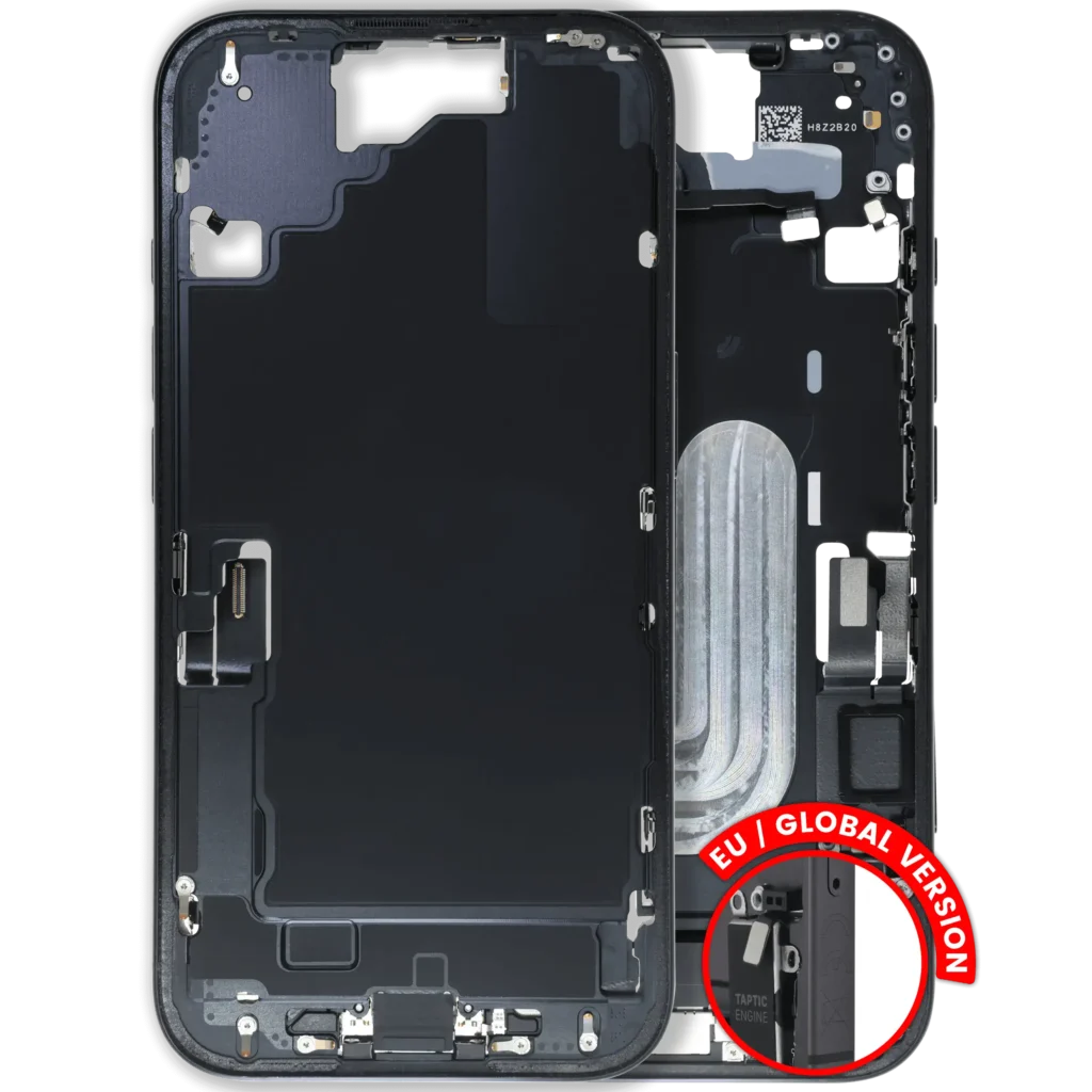 Mid-Frame Housing W/ Charging Port Flex & Small Parts For iPhone 16 (EU / Global Version) (Used OEM Pull: Grade B) (Black)