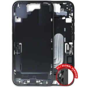 Mid-Frame Housing W/ Charging Port Flex & Small Parts For iPhone 16 (EU / Global Version) (Used OEM Pull: Grade B) (Black)