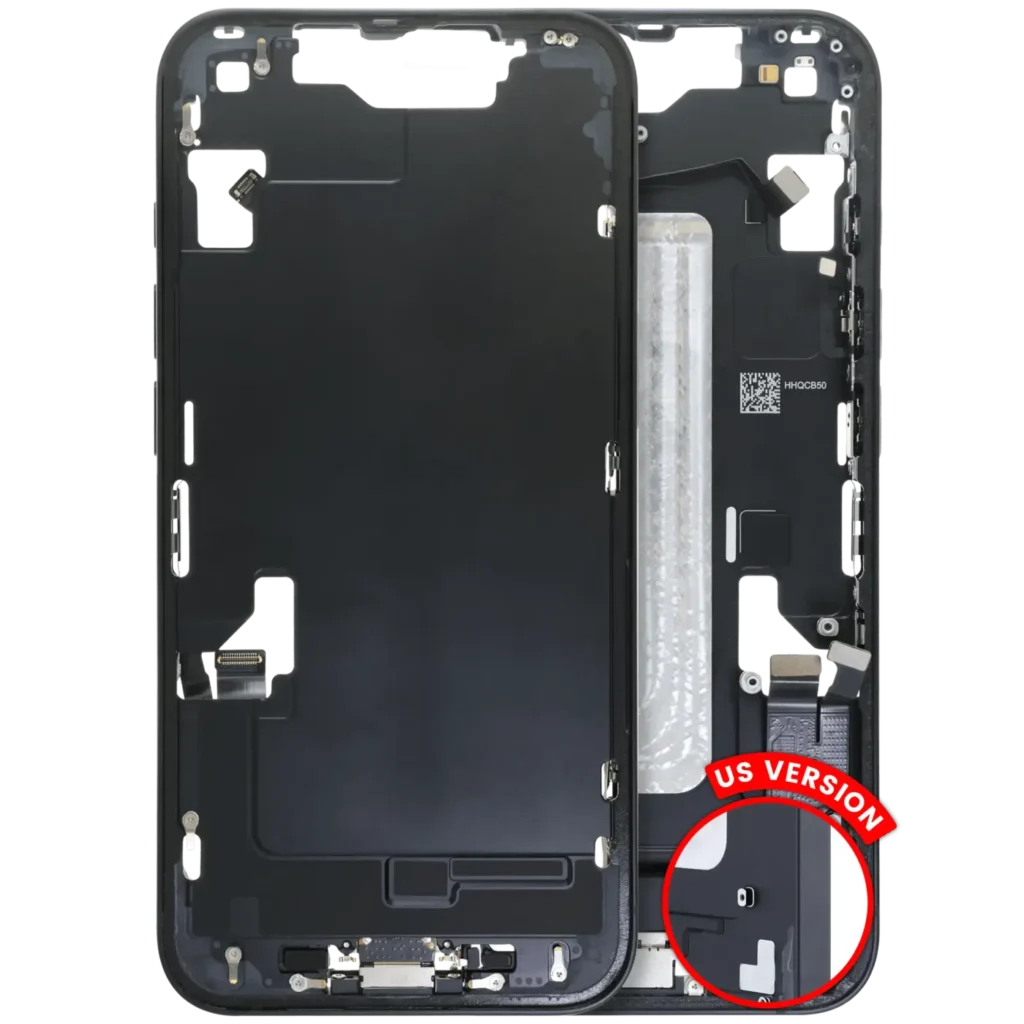 Mid-Frame Housing W/ Charging Port Flex & Small Parts For iPhone 16e / 17e (US Version) (Used OEM Pull: Grade A) (Black)