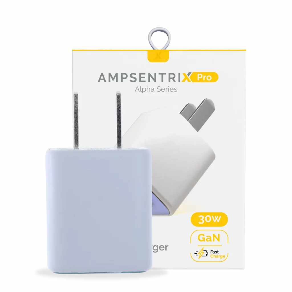 30W Dual-Port Wall Charger with GaN Fast Charging (USB-C + USB-A) (AmpSentrix Pro) (Ultramarine)