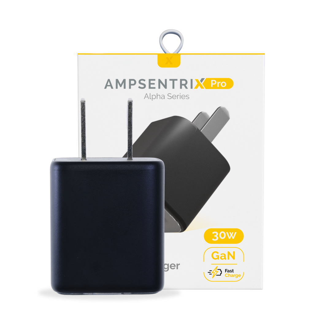 30W Dual-Port Wall Charger with GaN Fast Charging (USB-C + USB-A) (AmpSentrix Pro) (Black Titanium)
