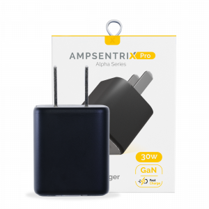 30W Dual-Port Wall Charger with GaN Fast Charging (USB-C + USB-A) (AmpSentrix Pro) (Black Titanium)