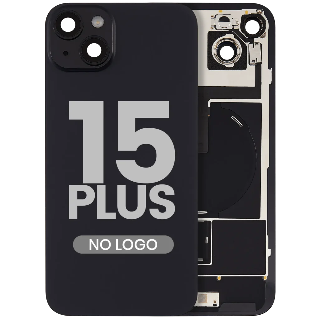 Back Glass w/ MagSafe Magnet & NFC & Flashlight Flex For iPhone 15 Plus (No Logo) (Aftermarket) (Black)