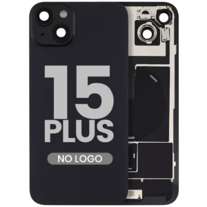 Back Glass w/ MagSafe Magnet & NFC & Flashlight Flex For iPhone 15 Plus (Aftermarket) (Black) (No Logo)