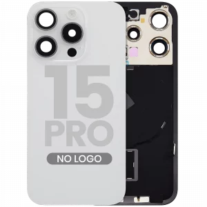 Back Glass w/ MagSafe Magnet & NFC & Flashlight Flex For iPhone 15 Pro (Aftermarket) (White Titanium) (No Logo)