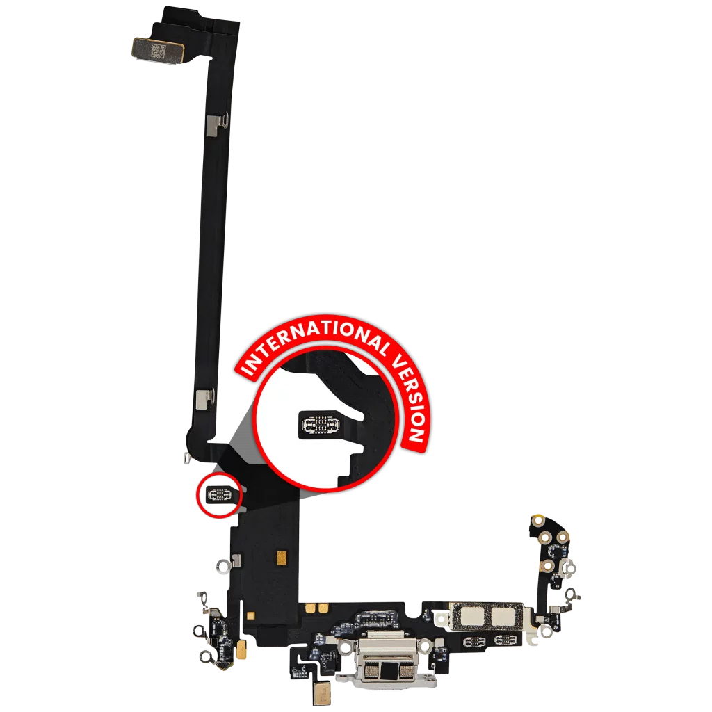 Charging Port Flex Cable For iPhone 17 Pro Max (Used OEM Pull) (International Version) (Silver)
