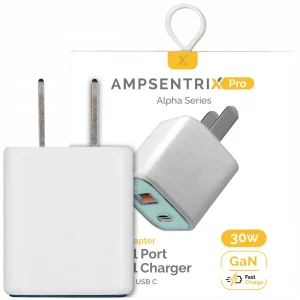 30W Dual-Port Wall Charger with GaN Fast Charging (USB-C + USB-A) (AmpSentrix Pro) (Teal)