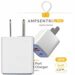 30W Dual-Port Wall Charger with GaN Fast Charging (USB-C + USB-A) (AmpSentrix Pro) (Ultramarine)