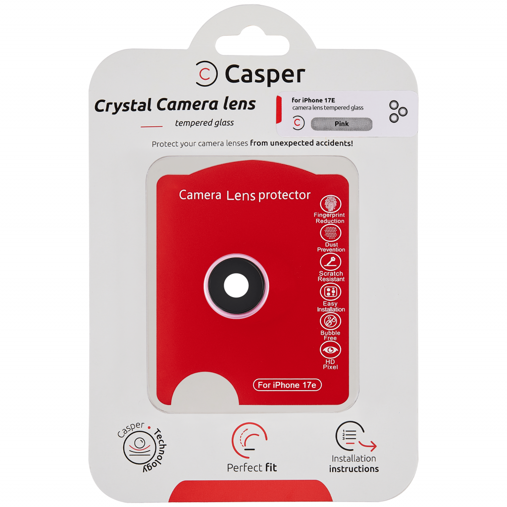 Casper Camera Lens Protector Compatible For iPhone 17E (Pink) (Clear)