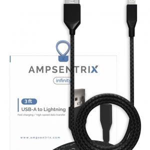 AmpSentrix Infinity USB-A to Lightning Cable (Non-MFI) (1m, 3ft) (Black)