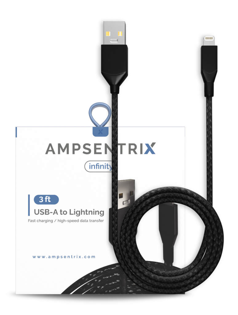 USB Type A To Lightning Cable (Non-MFI) (1 m / 3 ft) (AmpSentrix Infinity) (Black)