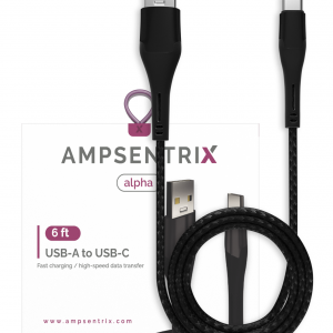 AmpSentrix Alpha USB-C to USB-A Cable (2m, 6ft) (Black)
