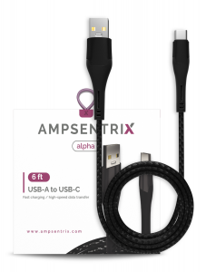 6' USB Type C To USB Type A Cable (AmpSentrix) (Alpha) (Black)