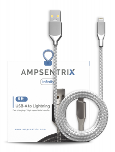 6' Non-MFI Lightning To USB Type A Cable (AmpSentrix) (Infinity) (Silver)