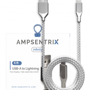 6' Non-MFI Lightning To USB Type A Cable (AmpSentrix) (Infinity) (Silver)