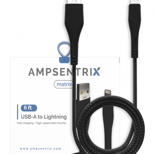 AmpSentrix Matrix USB-A to Lightning Cable (Non-MFI) (2m, 6ft) (Black)