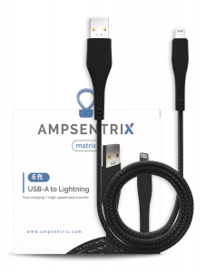 6' Non-MFI Lightning To USB Type A Cable (AmpSentrix) (Matrix) (Black)